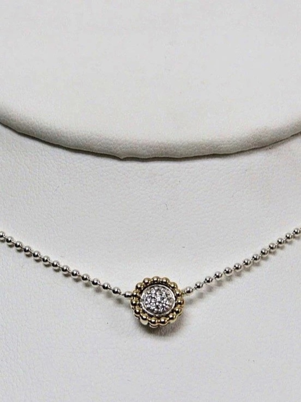 Lagos Sterling Silver/18k Two-Tone Beaded Caviar Luxe Diamond Necklace Pendant